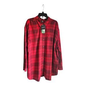NWT Eddie Bauer Womens 3X Freemont Flannel Plaid Shirt Red Blue Pearl Snap